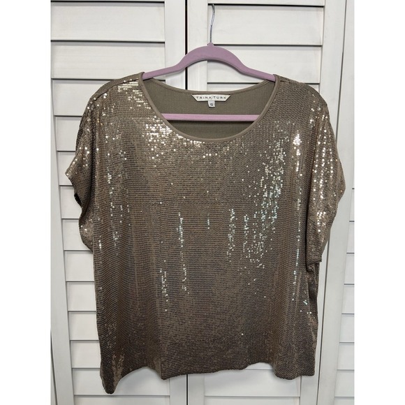 Trina Turk Sequin Dolman Sleeve Top Size Small Bronze Party Glam Evening Holiday - Picture 1 of 8